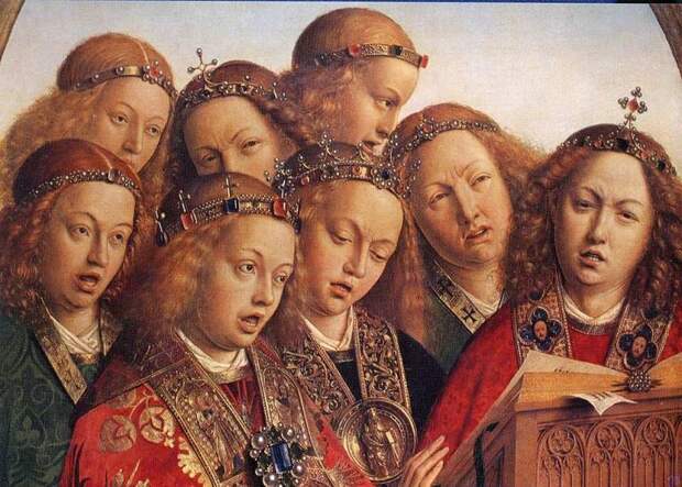 Ян ван Эйк - Eyck Jan van The Ghent Altarpiece Singing Angels detail 1