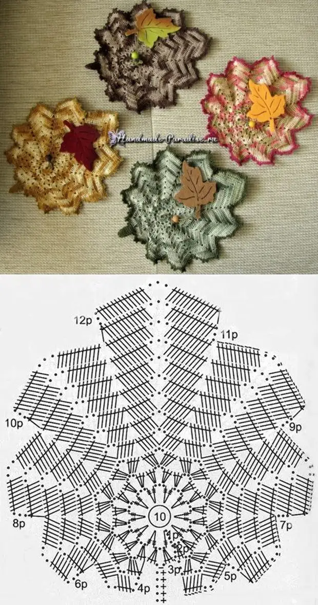 Вязание крючком схемы кленовый лист