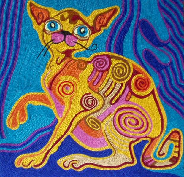 Вязаная картинка кошки