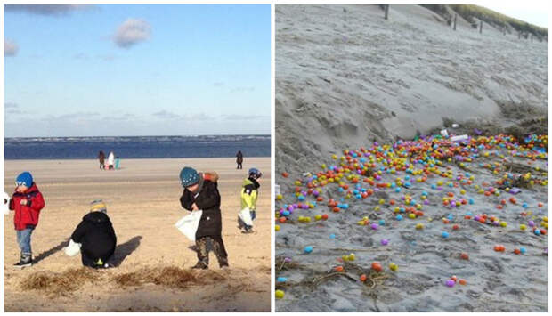 Дети с радостью собирали неожиданные сокровища в мешки выбросило на берег, интересное, море, шторм