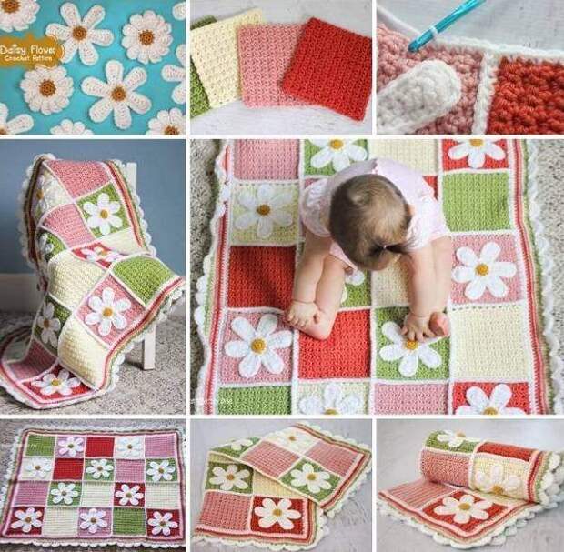 Детский плед своими руками из вязаных лоскутков Вязаное детское покрывало пэчворк своими руками