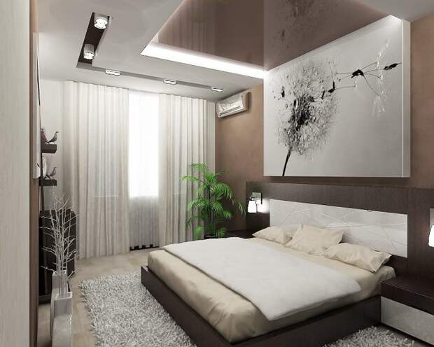 Интерьер спальной комнаты, который олицетворяет атмосферу покоя и уюта.