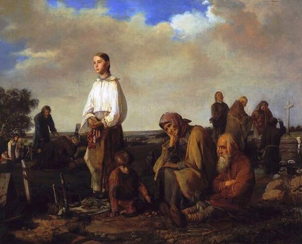 «Поминки на деревенском кладбище». Автор: А.И.Корзухин.