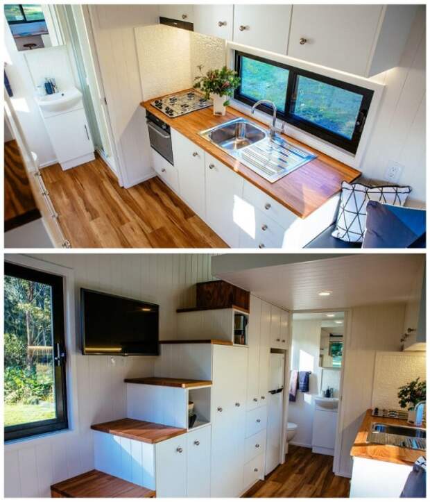 На этой кухне все необходимое всегда будет под рукой. | Фото: designerecotinyhomes.com.au. На этой кухне все необходимое всегда будет под рукой. | Фото: designerecotinyhomes.com.au.