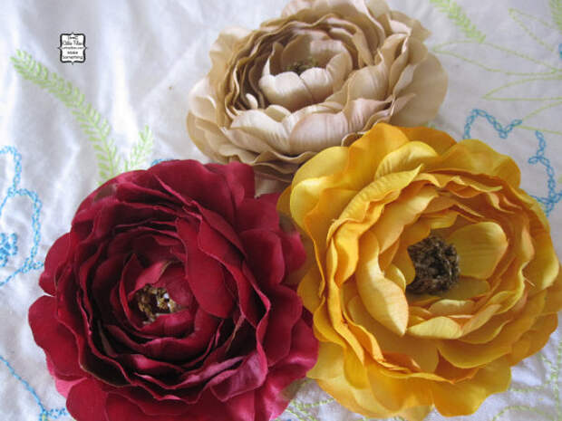 Ruby Red, Манго желтый, Чай Витражи Tan - 3 нежные цветы Шелк - Дамских, Измененные Couture, волос Цветы