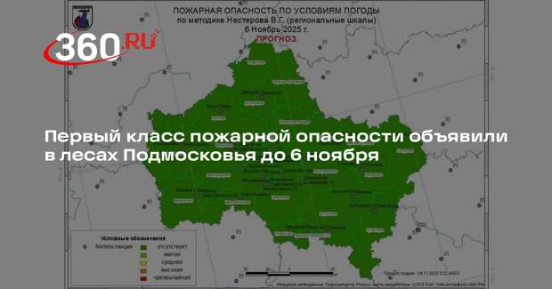 Первый класс пожарной опасности объявили в лесах Подмосковья до 6 ноября
