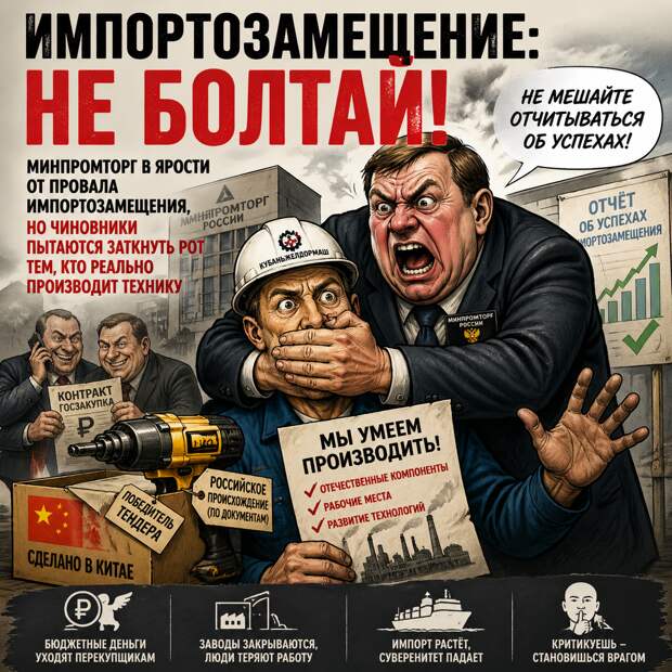 Минпромторг в ярости от провала импортозамещения, но чиновники пытаются заткнуть рот тем, кто реально производит технику