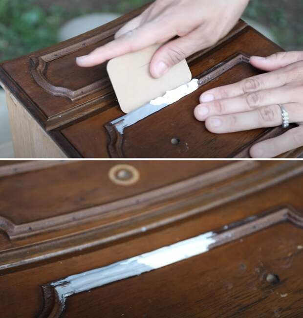 Поврежденную часть деревянного молдинга можно отреставрировать с помощью шпаклевки. | Фото: youtube.com/ © Thrift Diving. Поврежденную часть деревянного молдинга можно отреставрировать с помощью шпаклевки. | Фото: youtube.com/ © Thrift Diving.