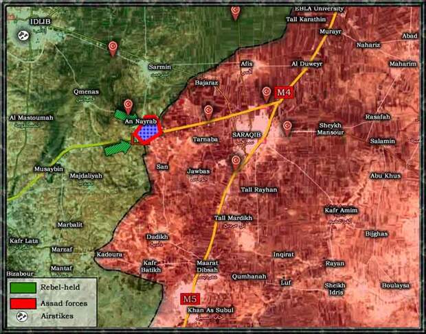 Карта линии фронта в районе н.п. Найраб в Идлибе на 20 02 2020