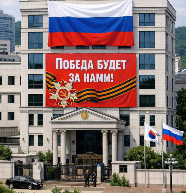 "Победа будет за нами": Сеул потребовал снять патриотический баннер с посольства России
