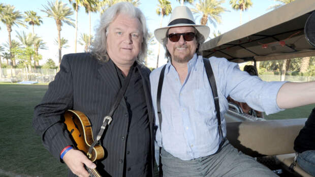Ricky Skaggs and Jerry Douglas pose backstage at the Stagecoach Music Festival
