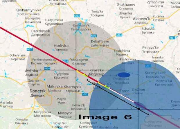 Вероятное расположение области разброса обломков