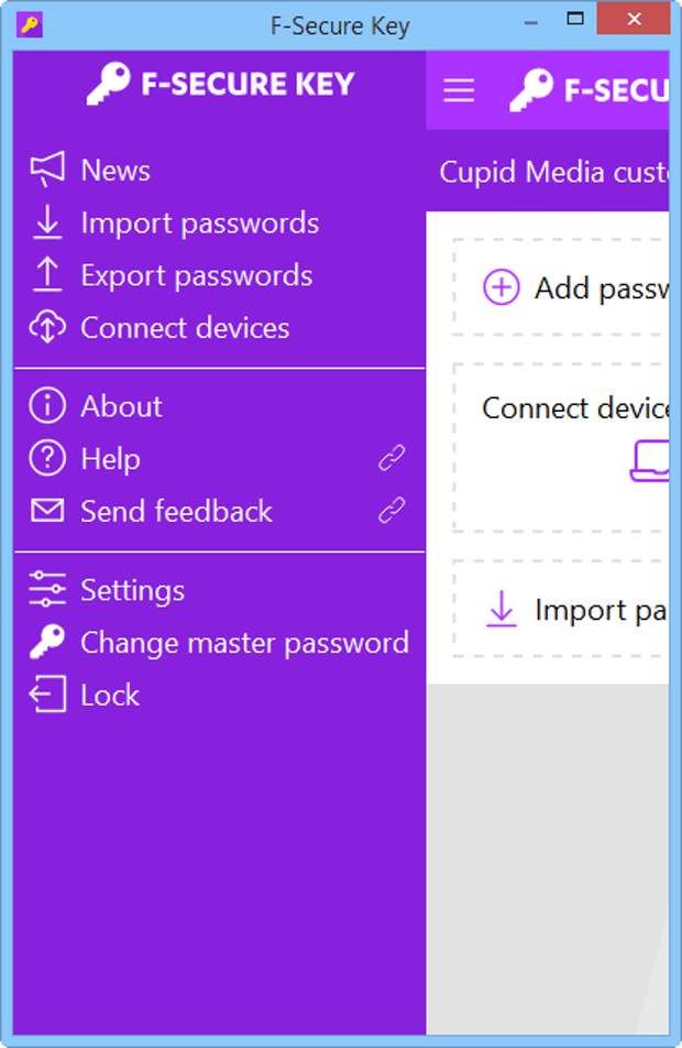 Обзор F-Secure Key: меню