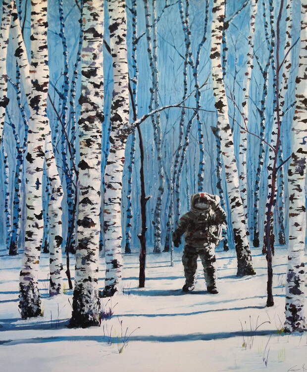 Космонавты и летающие фрукты: картины Thomas Krahn