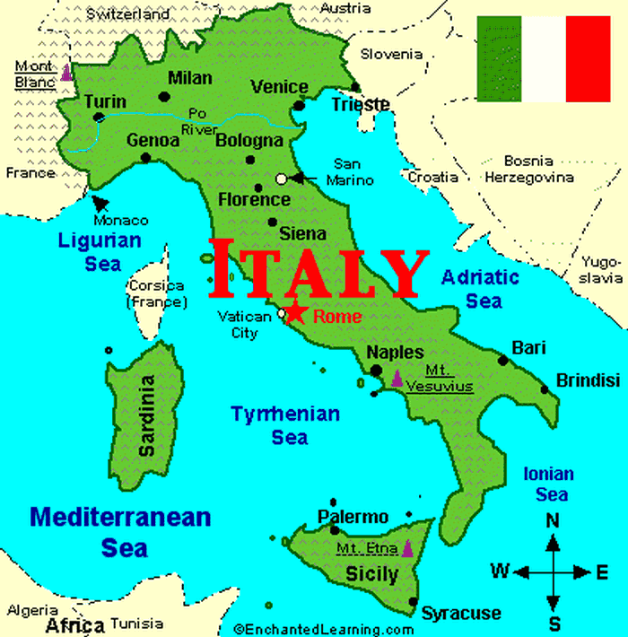 Карта италии на английском