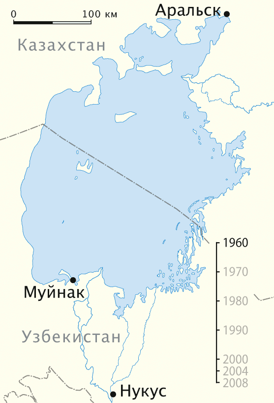 Анимация из сети, на которой видно, как меняется уровень моря с 1960 по 2008 года