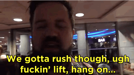 After leaving the cinema, Mark "Turps" Turpin seemed to be in quite a hurry to catch the elevator.