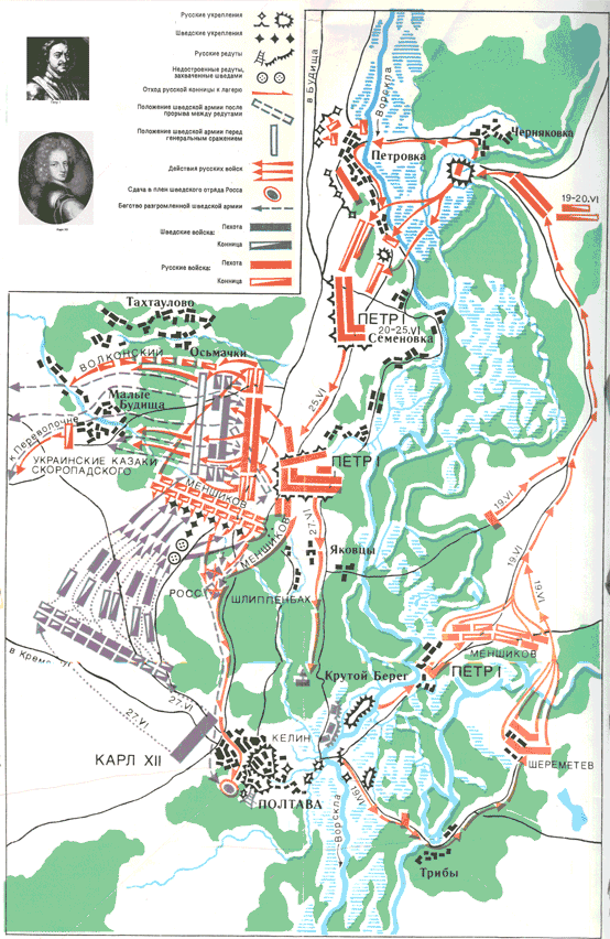 Полтавская битва при петре 1 карта